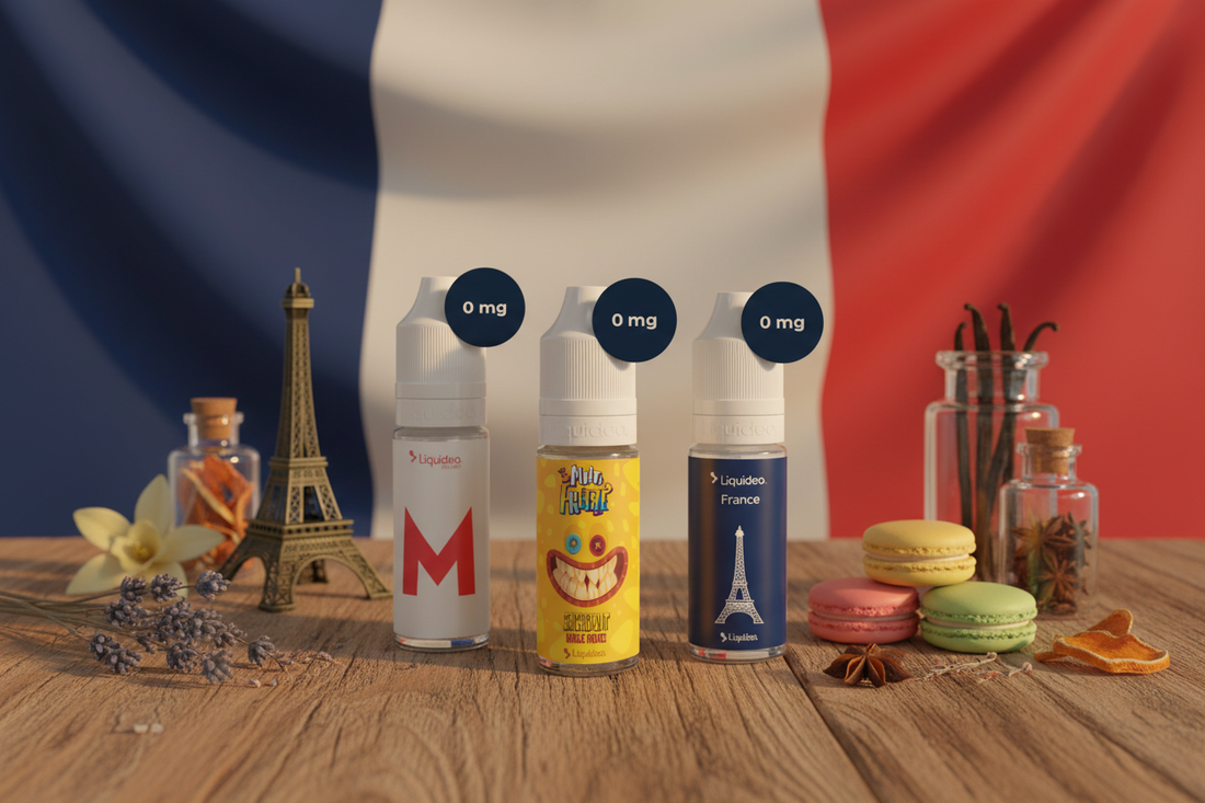 Illustration des avantages des e-liquides Made in France : réglementation TPD, ingrédients pharmaceutiques, traçabilité, saveurs expertes et soutien à l’économie locale.