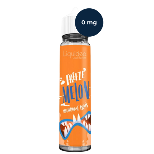 Flacon Freeze Melon Liquideo en version 0 mg, saveur melon glacé sur fond lumineux.