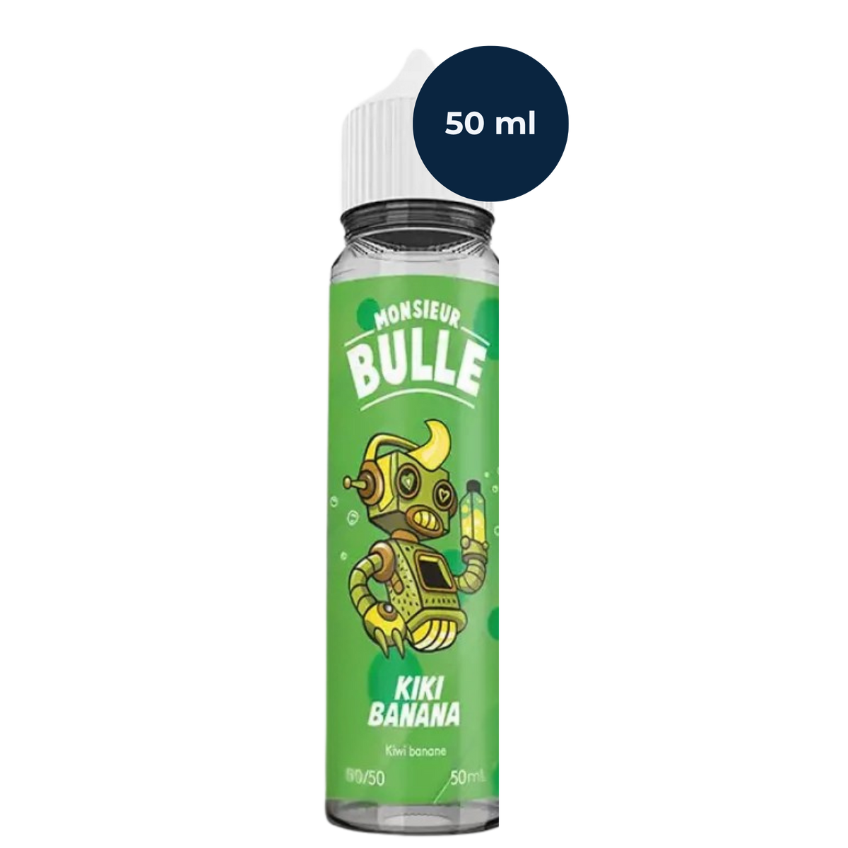 flacon de e-liquide kiwi banane Liquideo, arôme fruité doux et exotique en 50 ml