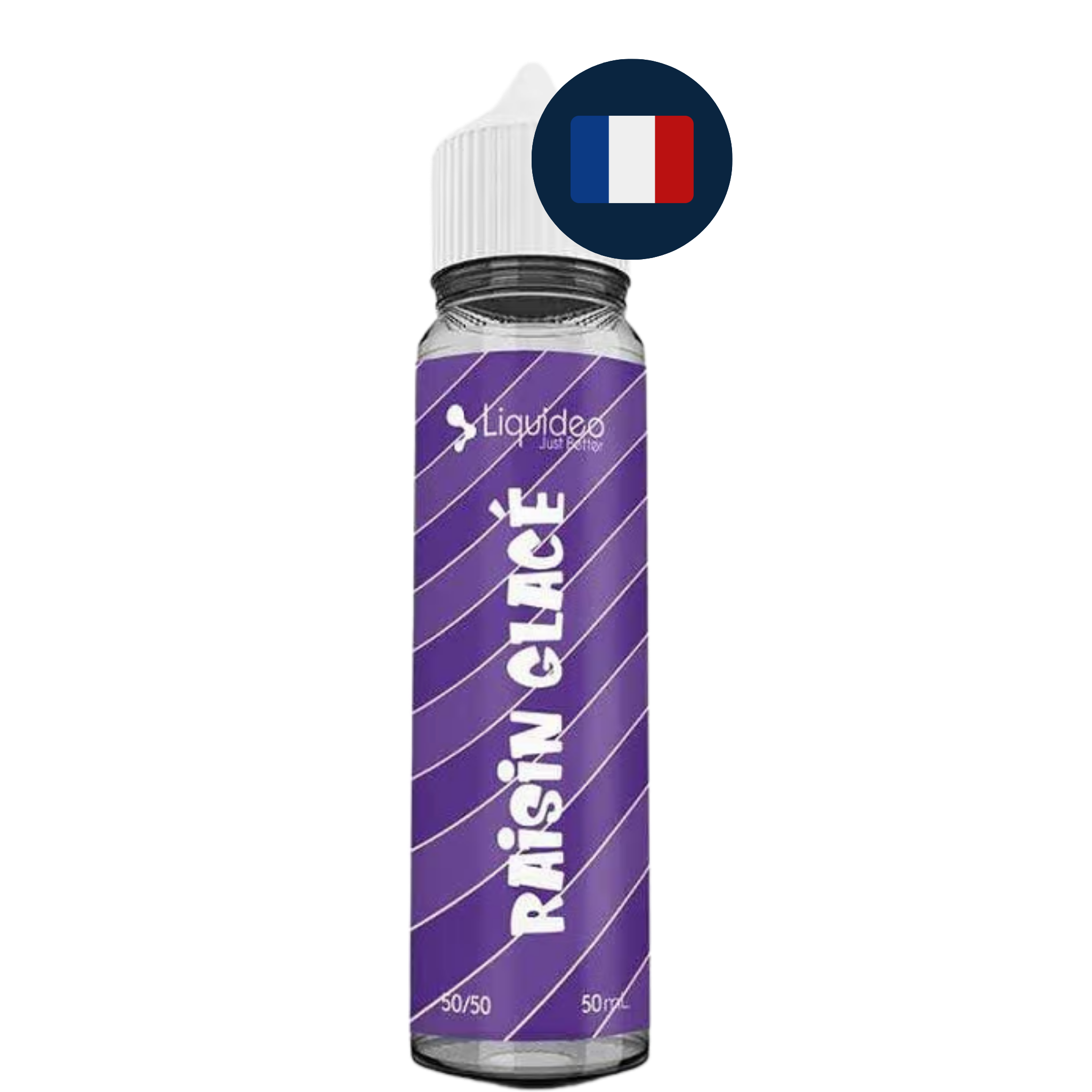 Flacon Raisin Glacé MegaVape 50 ml avec mention Made in France, saveur raisin glacé.