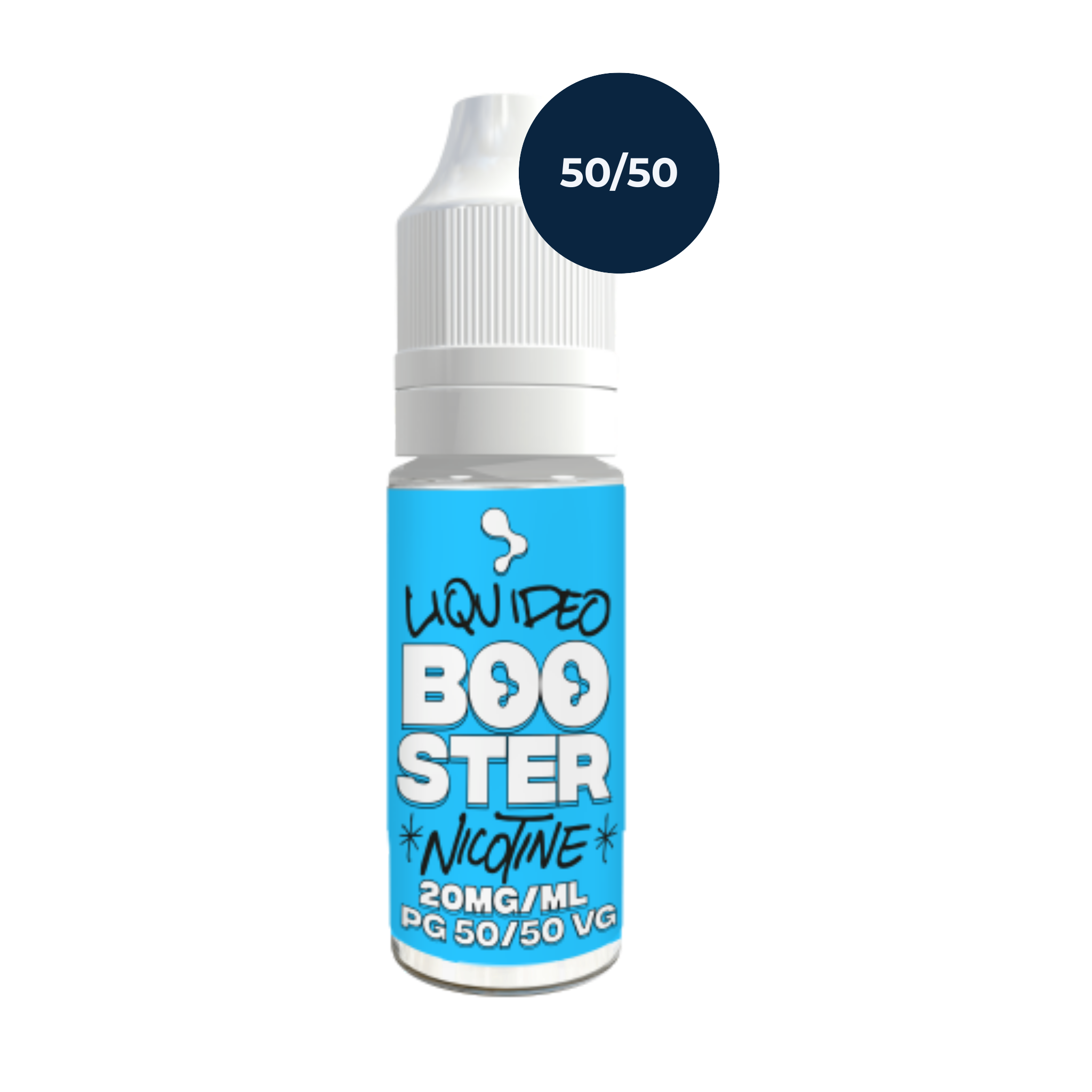 Flacon Booster Liquideo 20 mg/ml 10 ml en mise en scène neutre pour DIY.