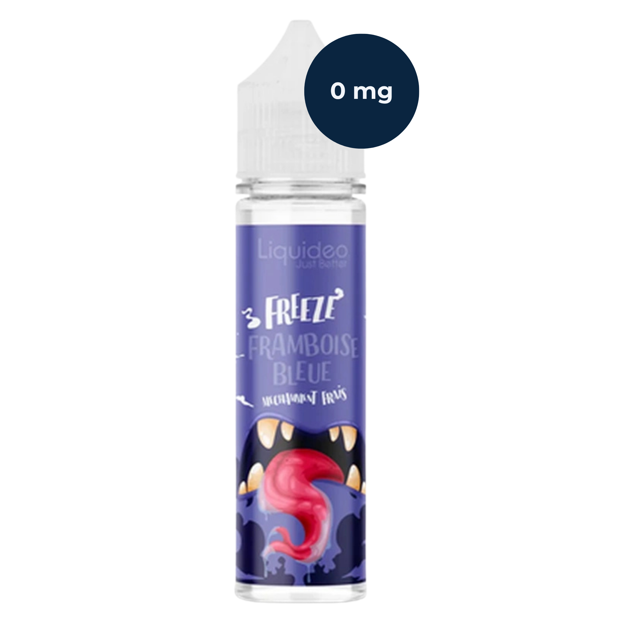E-liquide Framboise Bleue 50ml Liquideo Freeze, flacon 0mg saveur sucrée acidulée