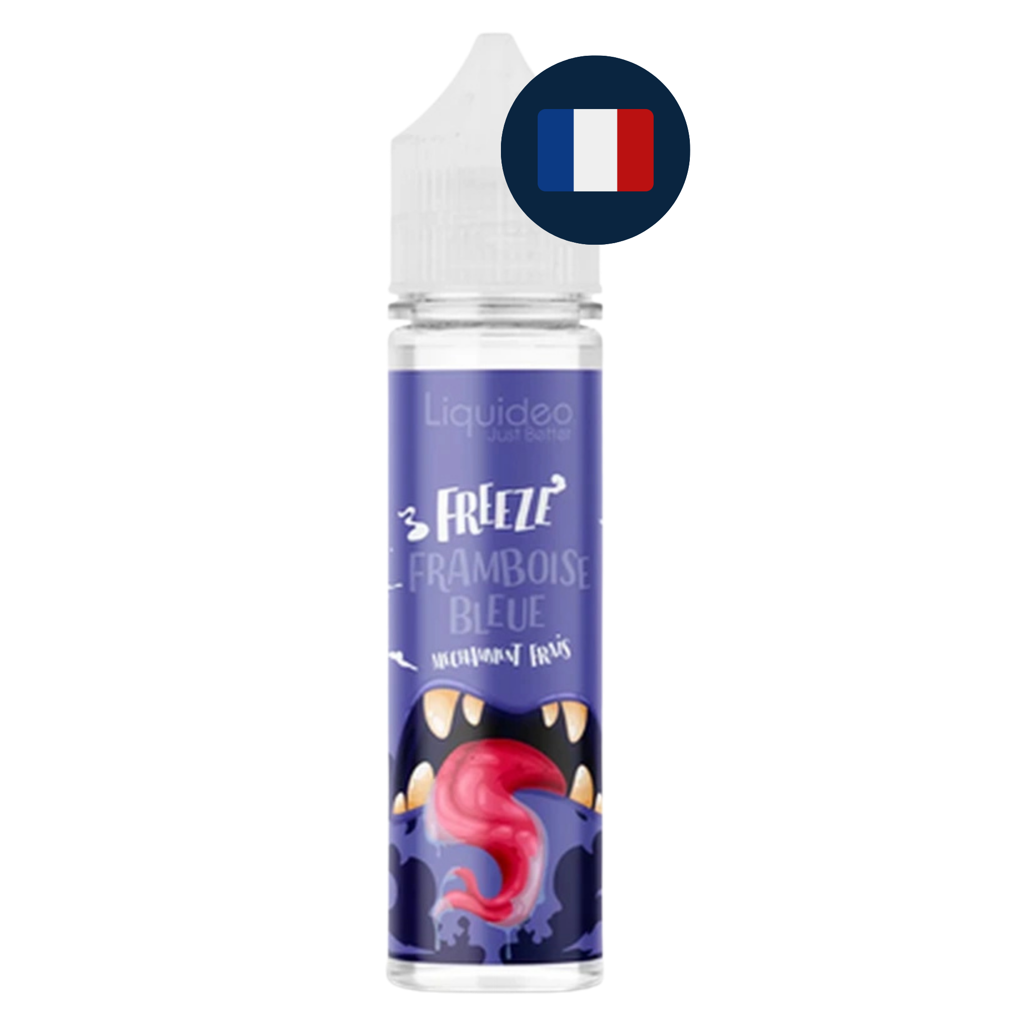 Flacon Framboise Bleue Liquideo Freeze 50ml fabriqué en France, drapeau français