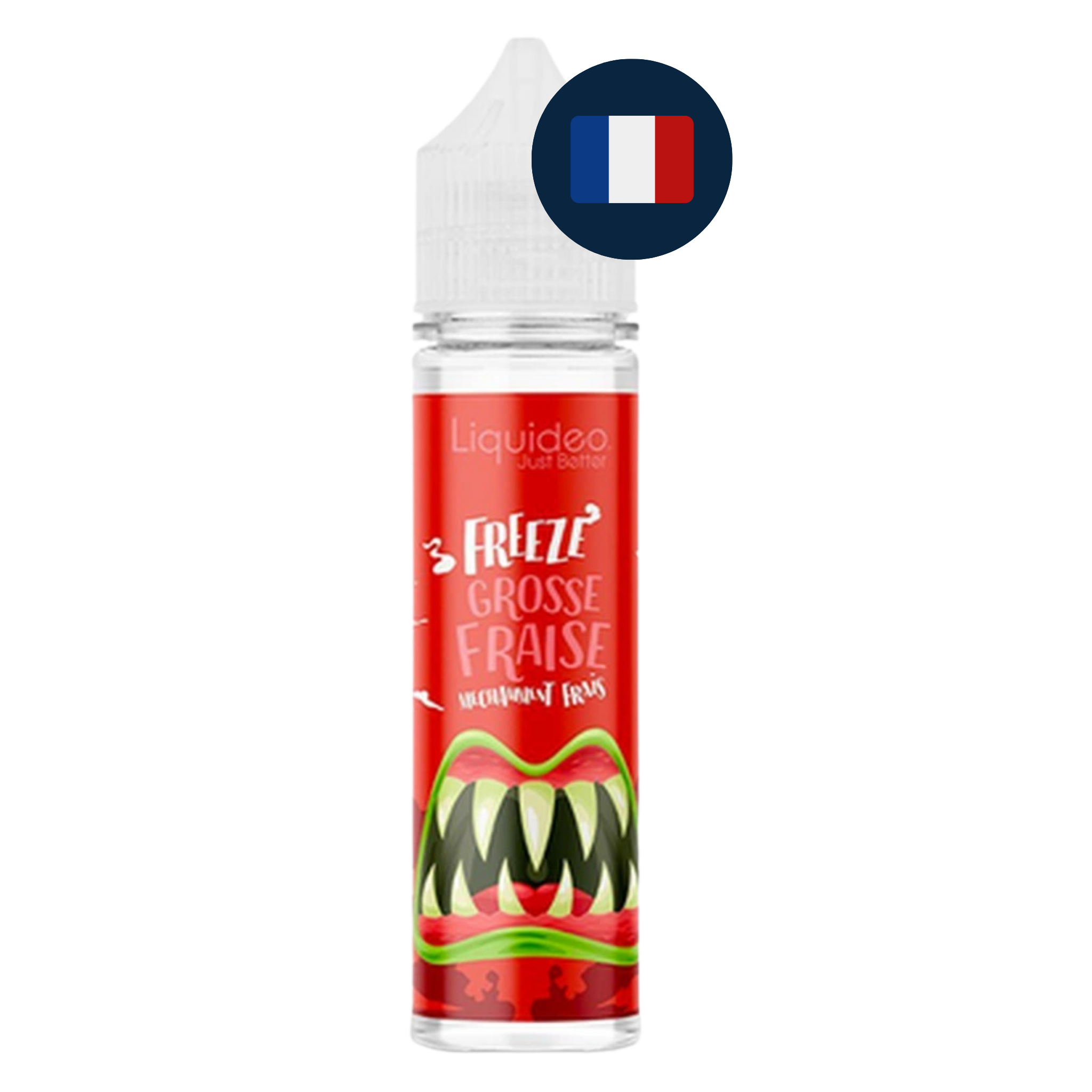 Flacon Grosse Fraise Liquideo Freeze 50ml fabriqué en France, drapeau français