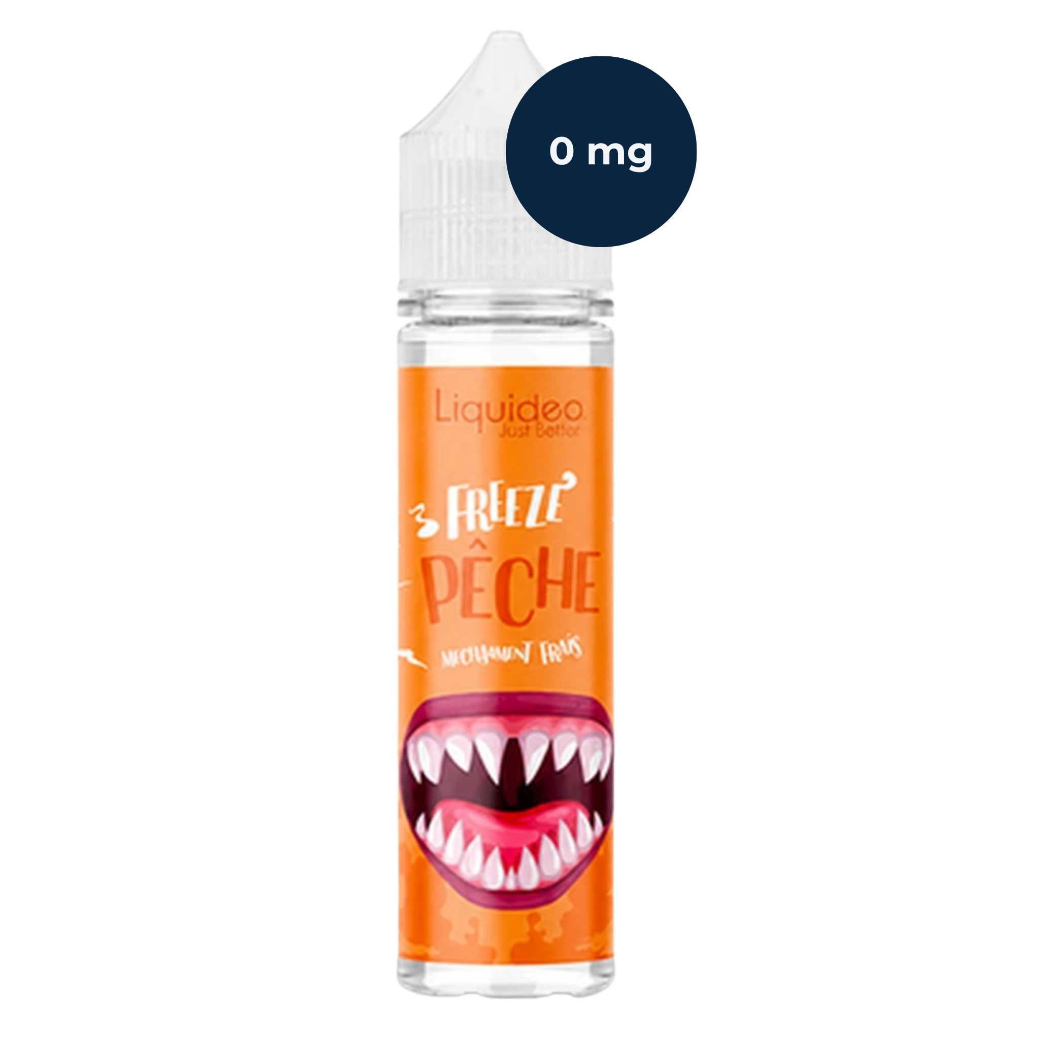 E-liquide Pêche 50ml Liquideo Freeze, flacon 0mg saveur pêche juteuse