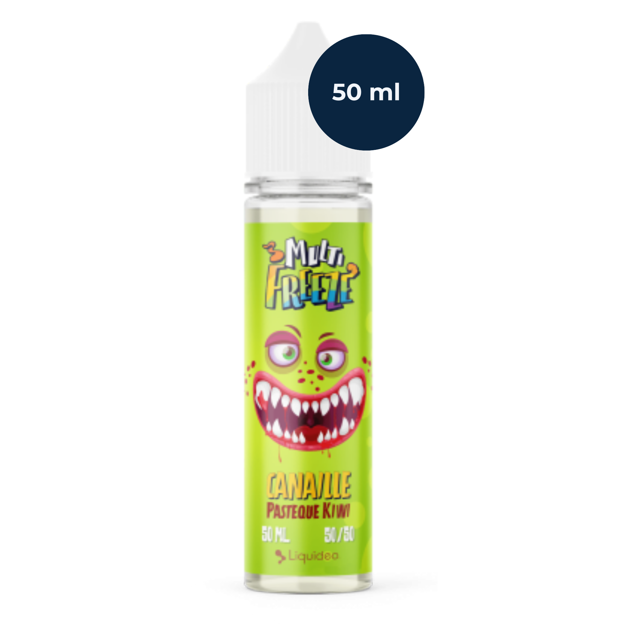 Flacon Liquideo Canaille Pastèque Kiwi 50 ml en mise en scène fruitée et givrée.