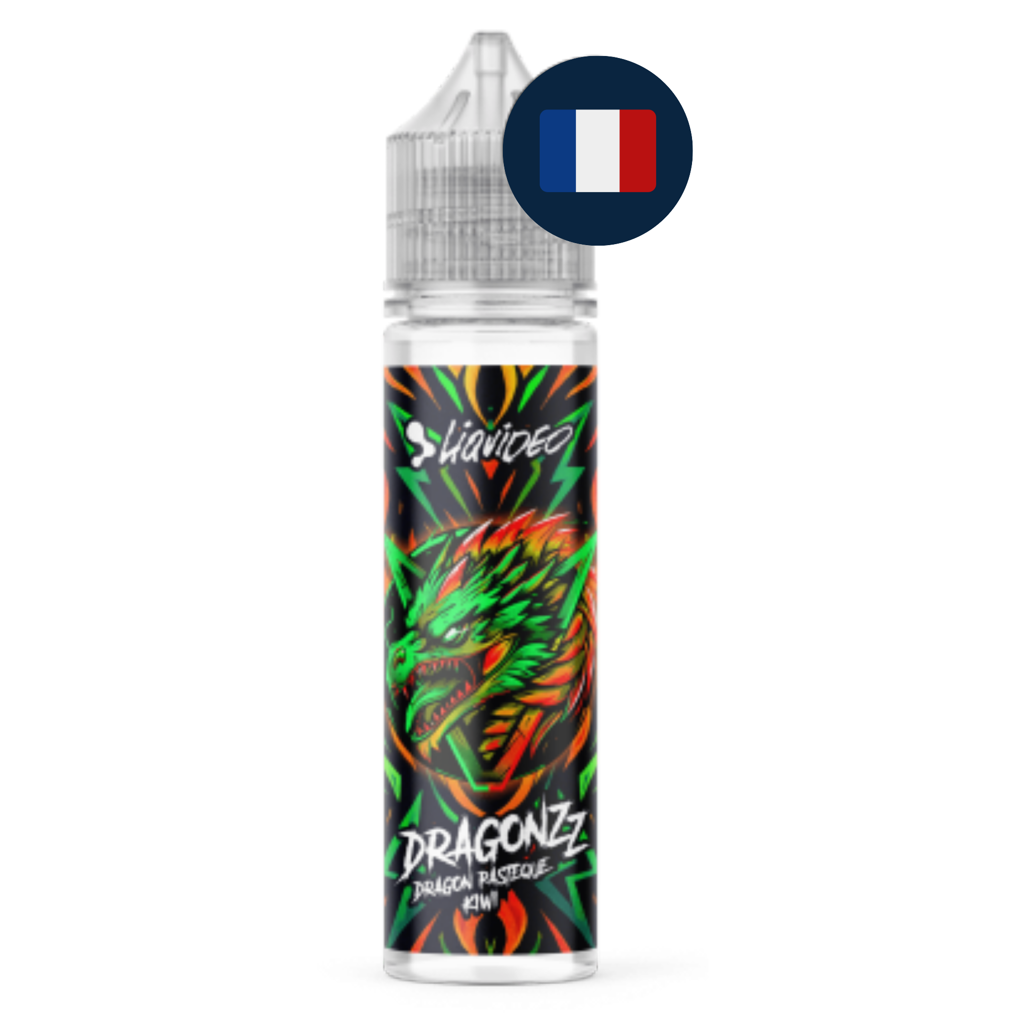 E‑liquide Dragonzz Pastèque Kiwi 50 ml présenté en version française avec drapeau français.