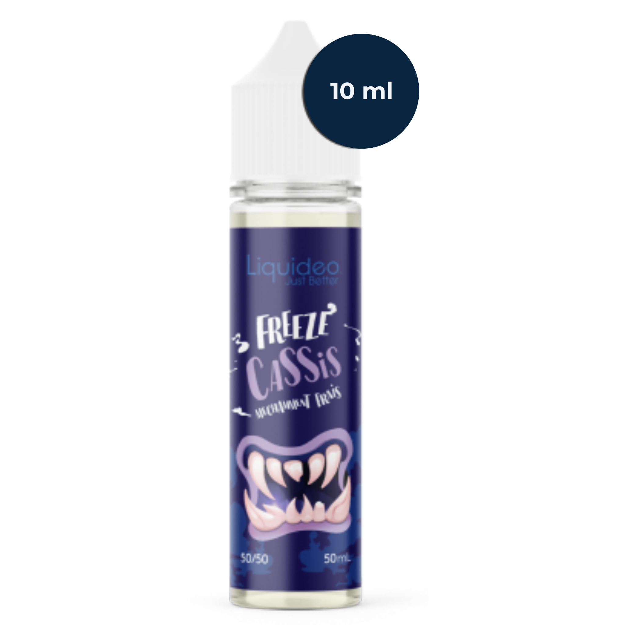 Flacon Liquideo Freeze Cassis 50 ml en mise en scène fruitée et givrée.