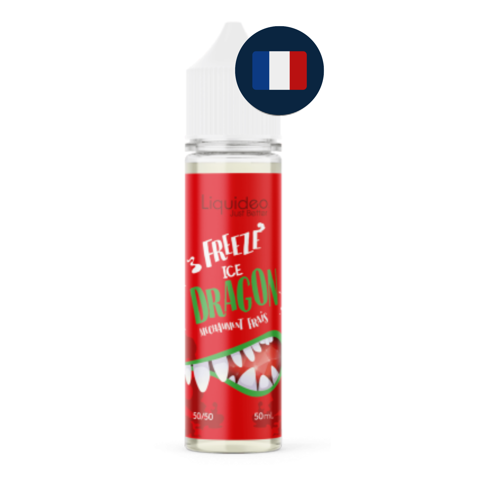 E‑liquide Freeze Dragon 50 ml présenté en version française avec drapeau français.