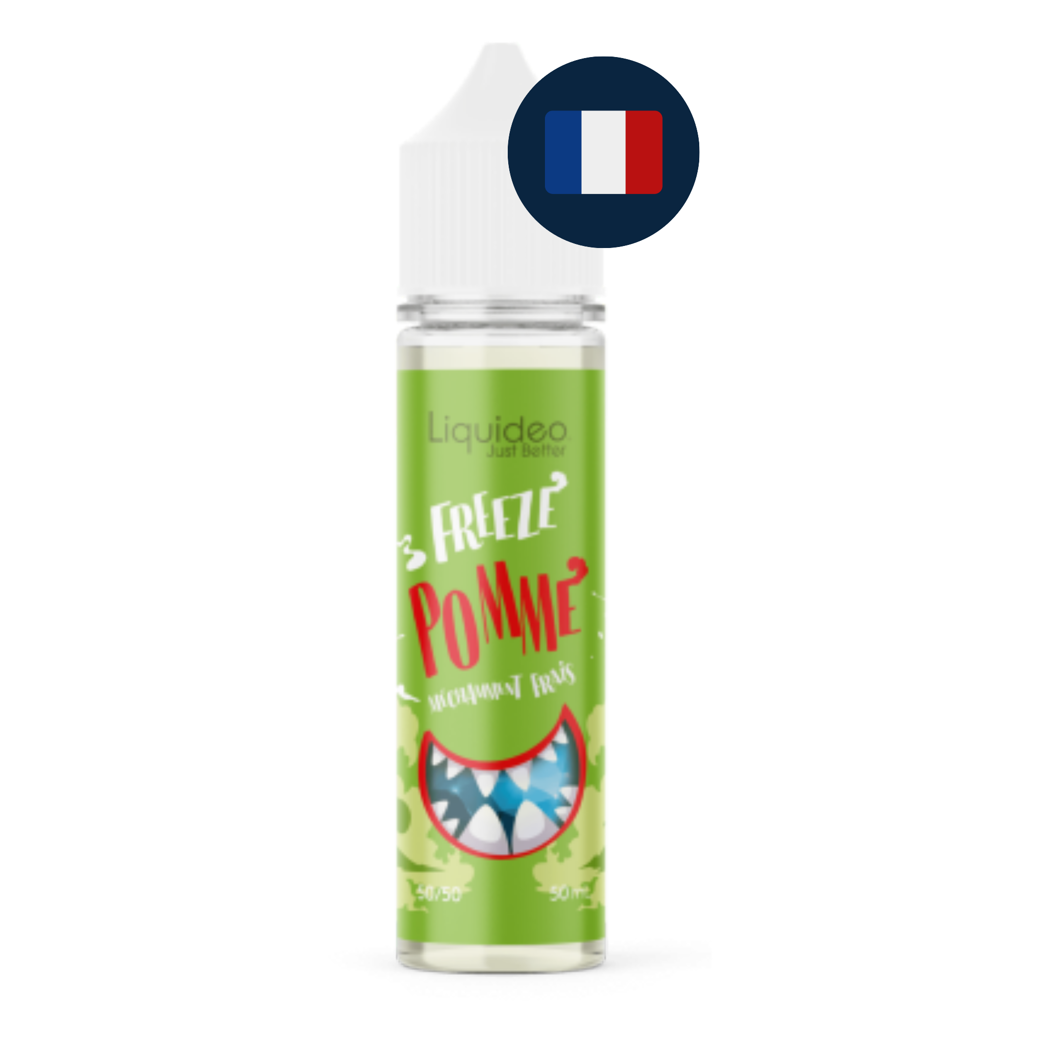 E‑liquide Freeze Pomme 50 ml présenté en version française avec drapeau français.