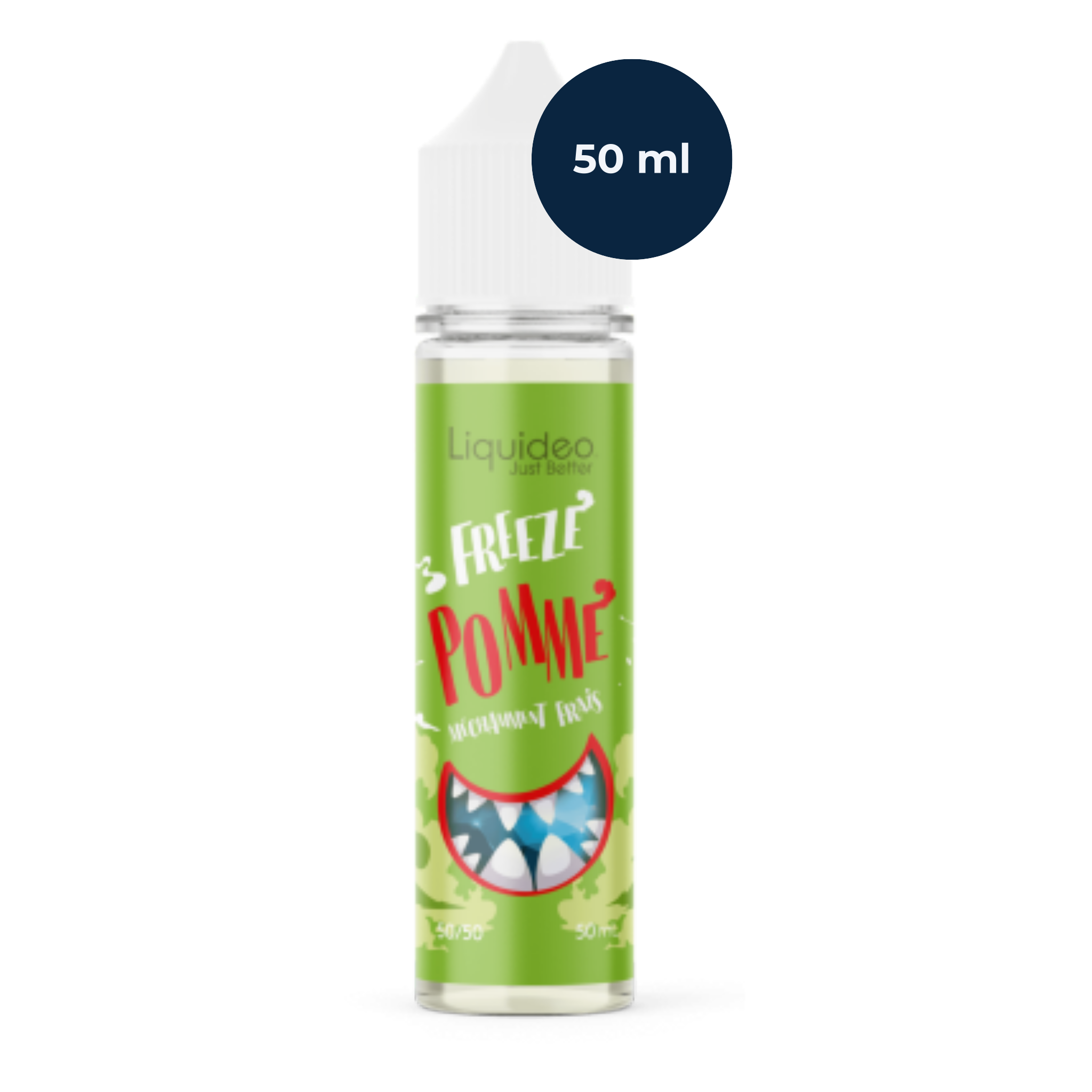Flacon Freeze Pomme 50 ml en mise en scène fruitée et givrée.