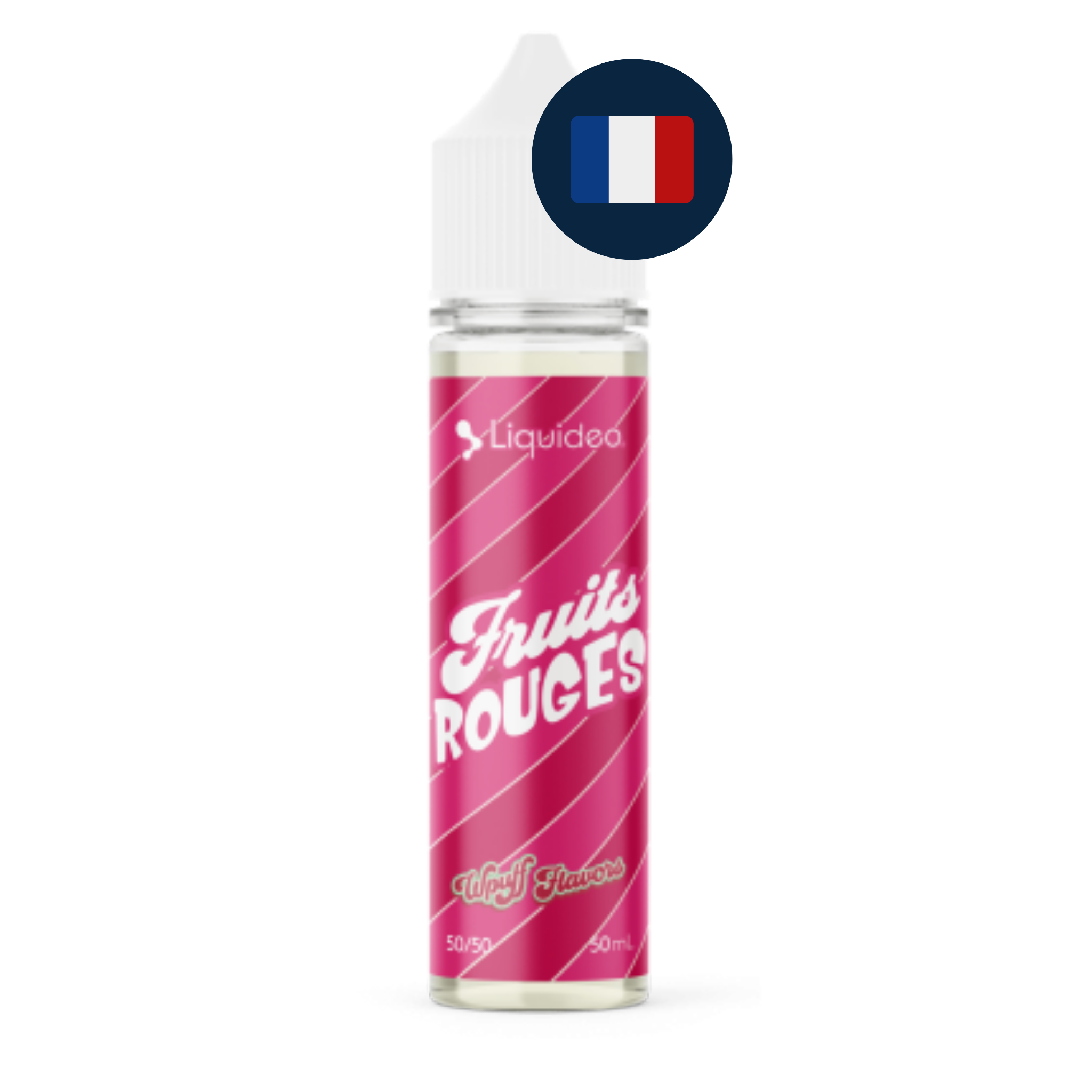 E‑liquide Fruits Rouges 50 ml présenté en version française avec drapeau français.