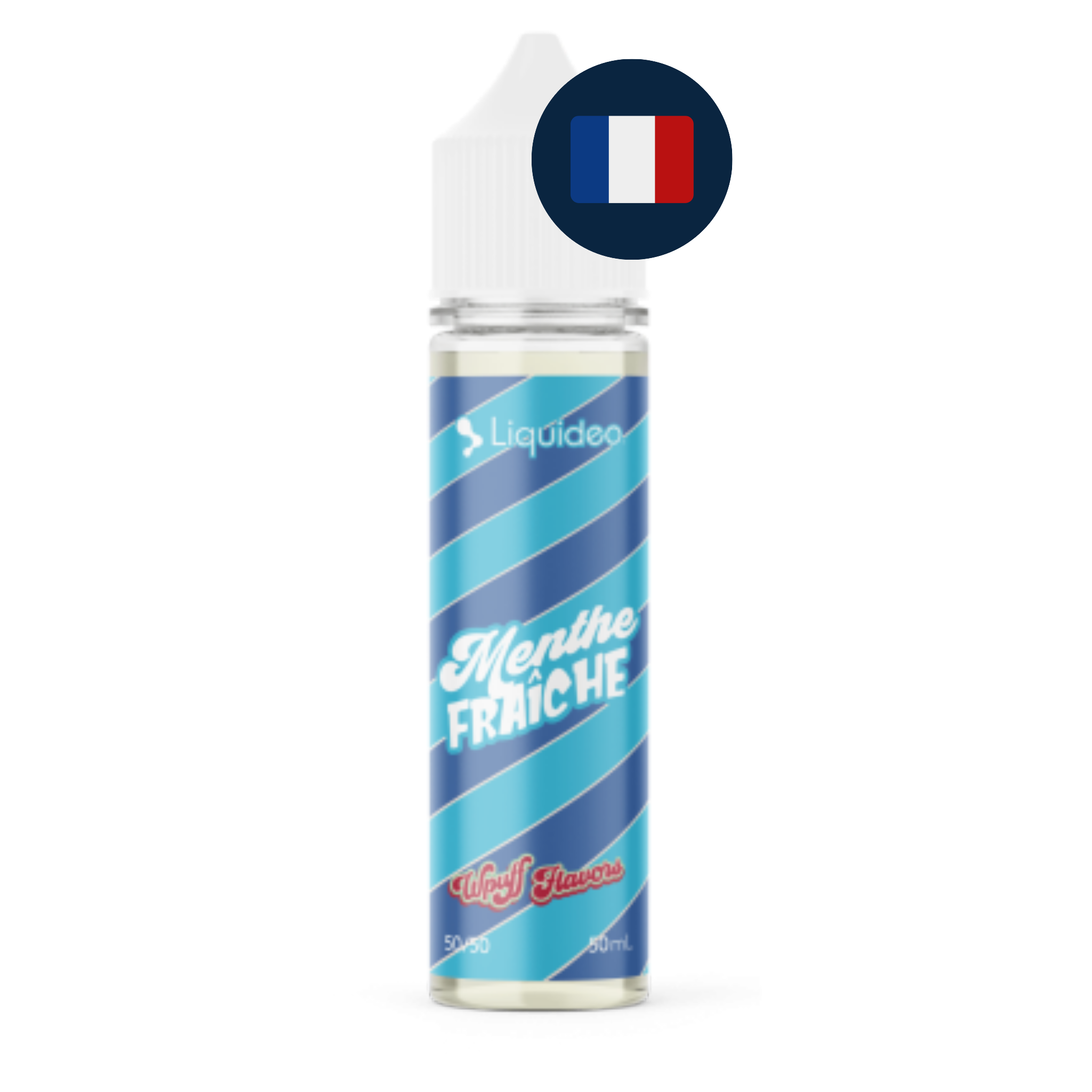 E‑liquide Menthe Fraîche 50 ml présenté en version française avec drapeau français.