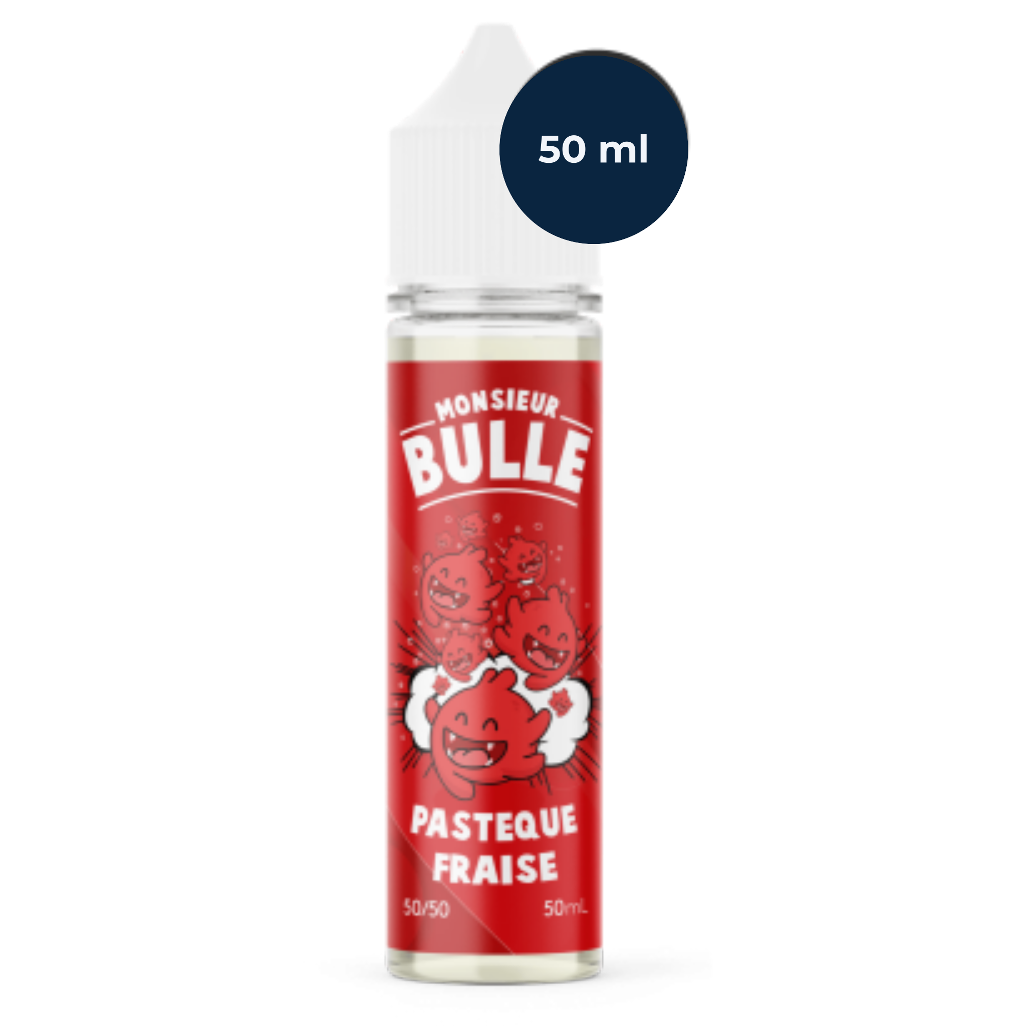Flacon Monsieur Bulle Pastèque Fraise Lemonade 50 ml en mise en scène estivale et rafraîchissante.