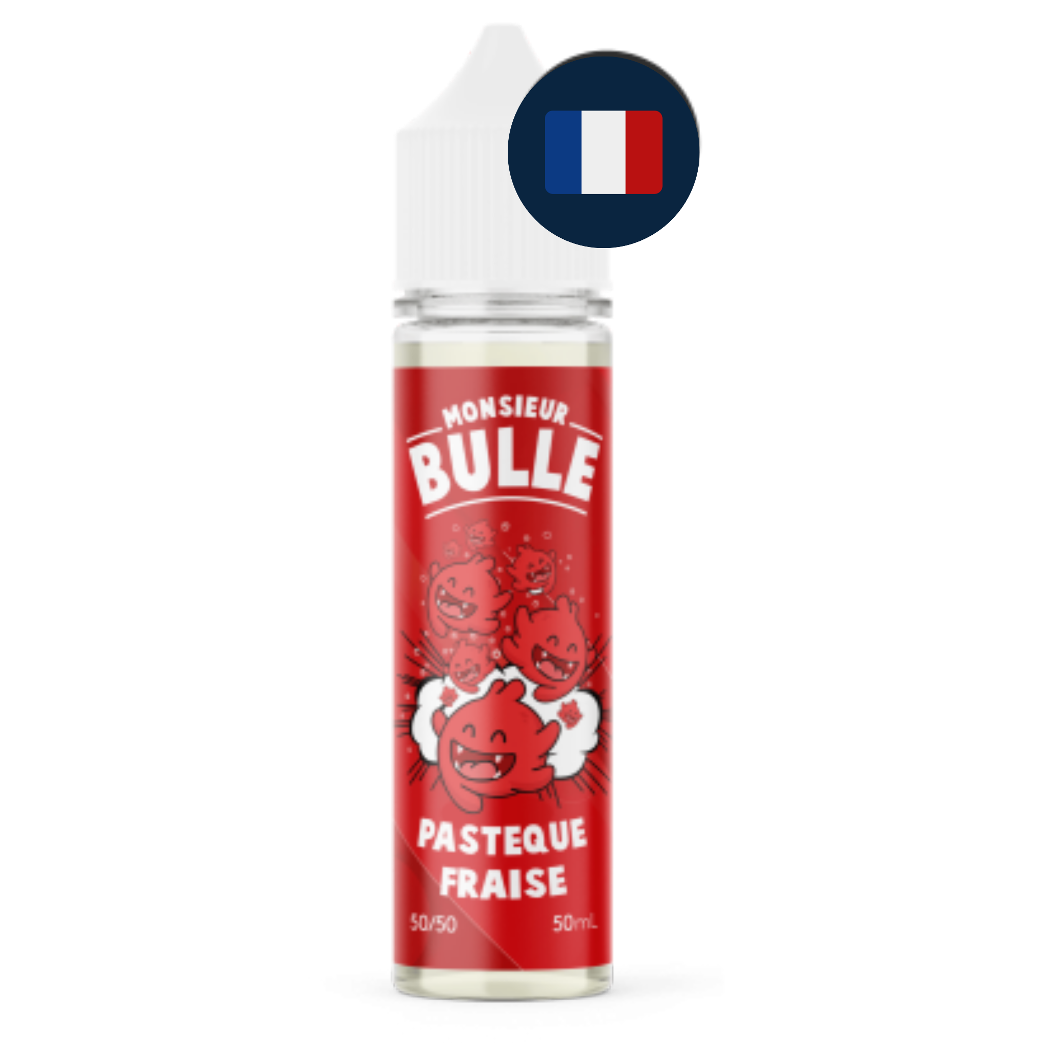 Flacon Monsieur Bulle Pastèque Fraise Lemonade 50 ml avec drapeau francais