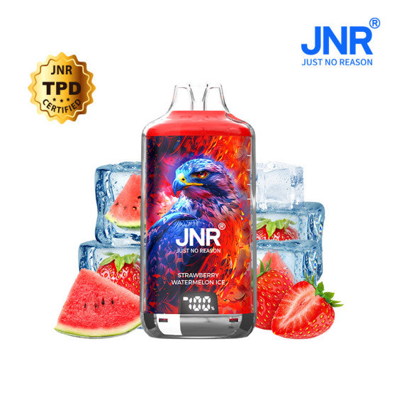 Puff rechargeable JNR Pasteque Kiwi Glace combinant les saveurs de pasteque juteuse, de kiwi acidule et une sensation de fraicheur intense pour une vape rafraichissante.