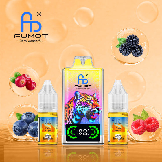 Puff Fumot Leopard 40K saveur fruits rouges, modèle rechargeable ultra‑longue durée.