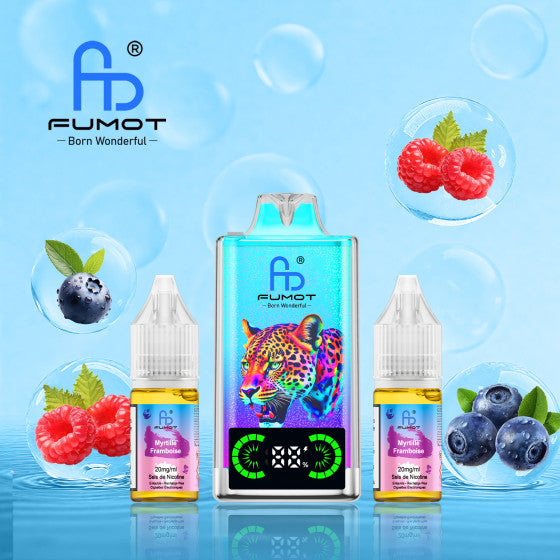 Puff Fumot Leopard 40K saveur myrtille framboise, modèle rechargeable ultra‑longue durée.