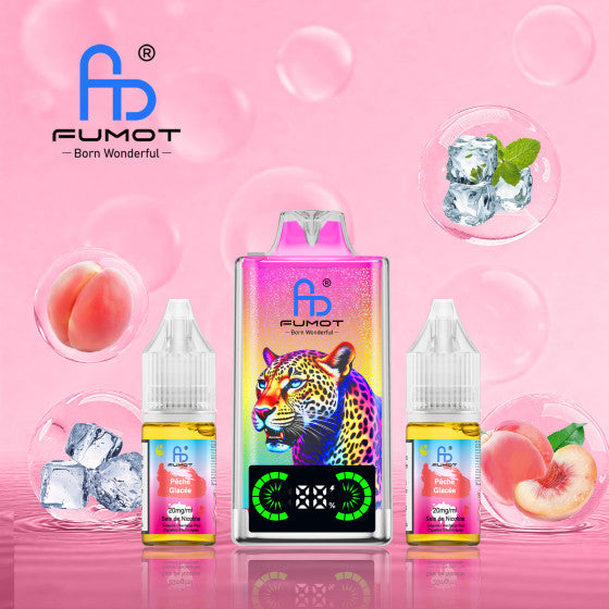 Puff Fumot Leopard 40K saveur pêche glacée, modèle rechargeable ultra‑longue durée.
