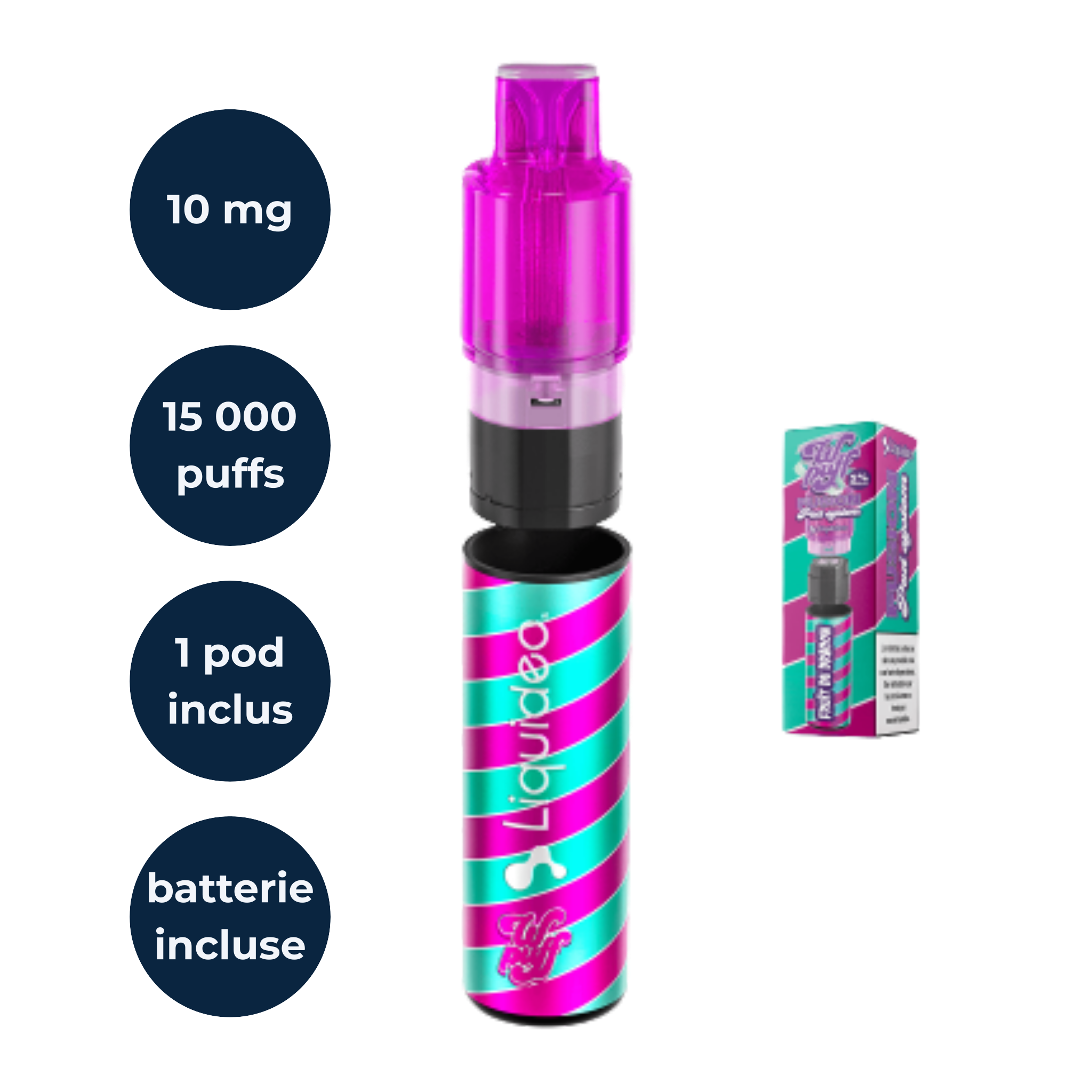 Starter Kit Wpuff Fusion 15K Fruit du Dragon destiné au marché français, saveur exotique douce et parfumée.