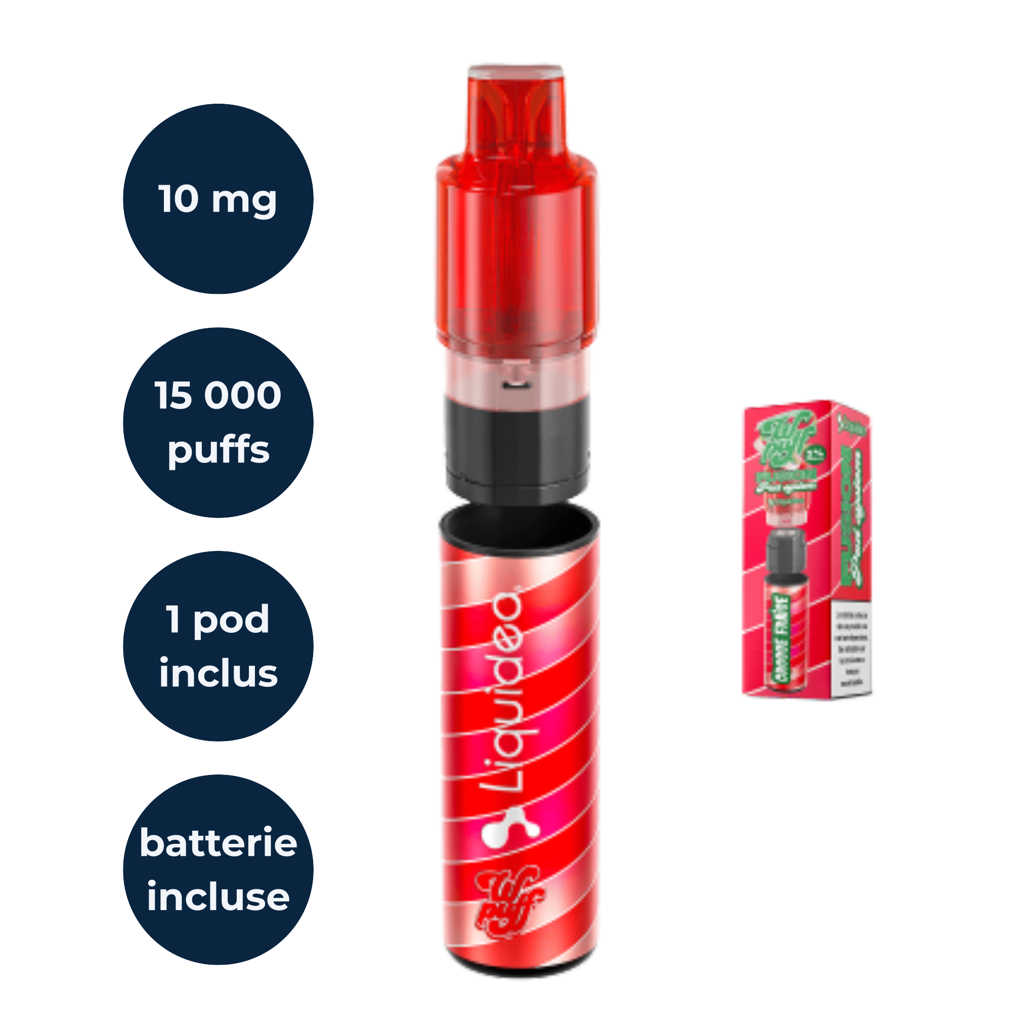 Starter Kit Wpuff Fusion 15K saveur grosse fraise, cigarette électronique rechargeable Liquideo.