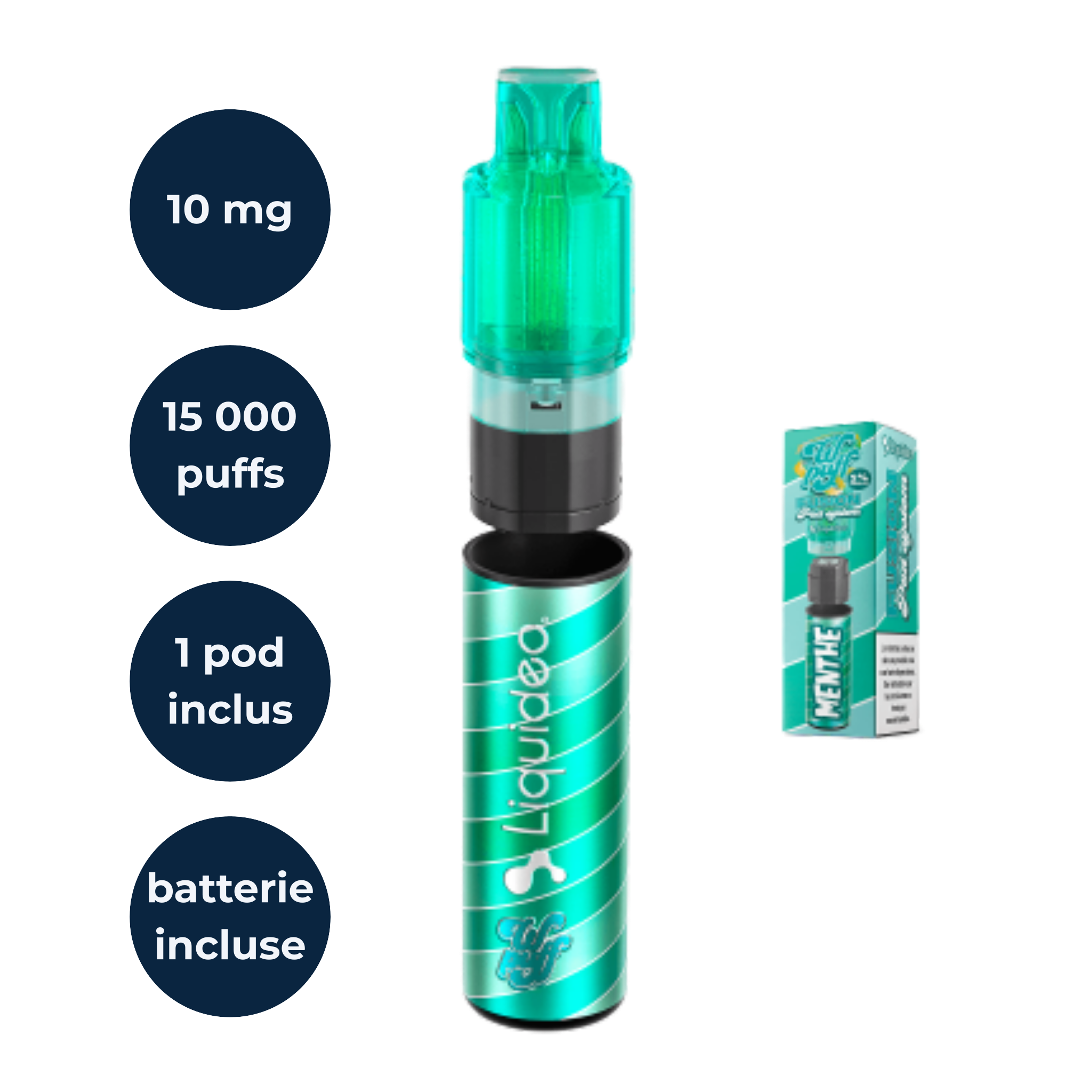 Starter Kit Wpuff Fusion 15K saveur menthe fraîche, cigarette électronique rechargeable Liquideo.