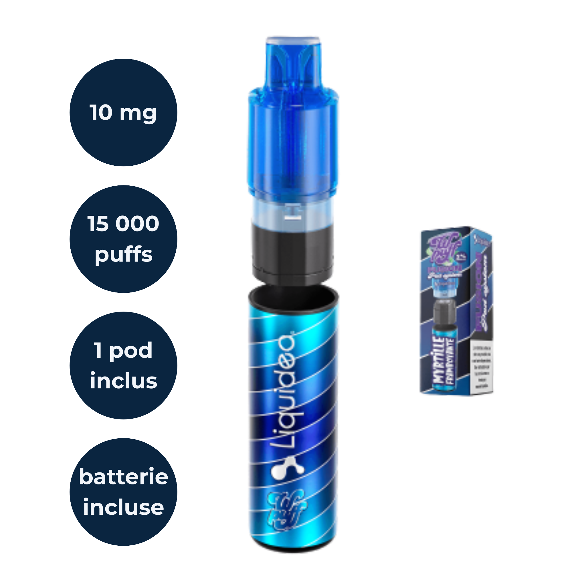 Starter Kit Wpuff Fusion 15K saveur myrtille framboise, cigarette électronique rechargeable Liquideo.